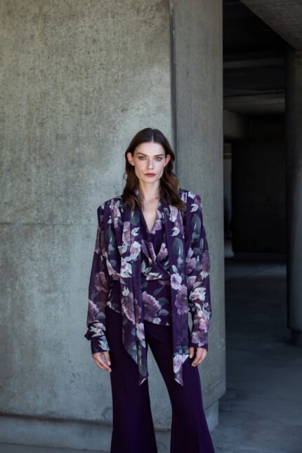 BerrIn Şal Yaka Desenli Kruvaze Bluz