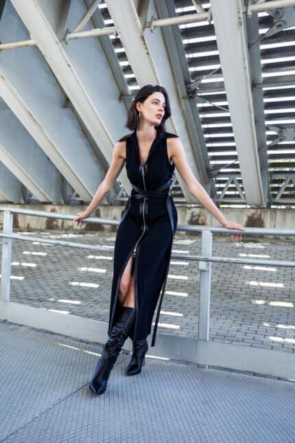 BerrIn Deri Kuşaklı Bağlamalı Elbise